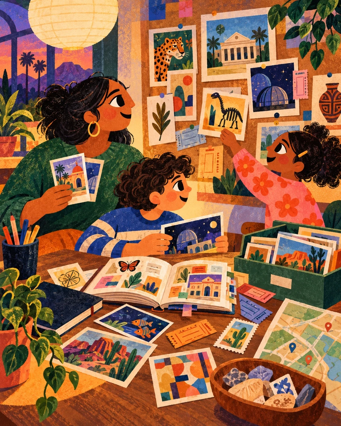 Illustration of a family collecting outing ideas and future adventures